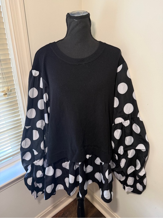 Ashley Stewart Tops - Ashley Stewart Plus Size 22/24 Black White Polka Dot Rib Knit Sweater Tunic Top